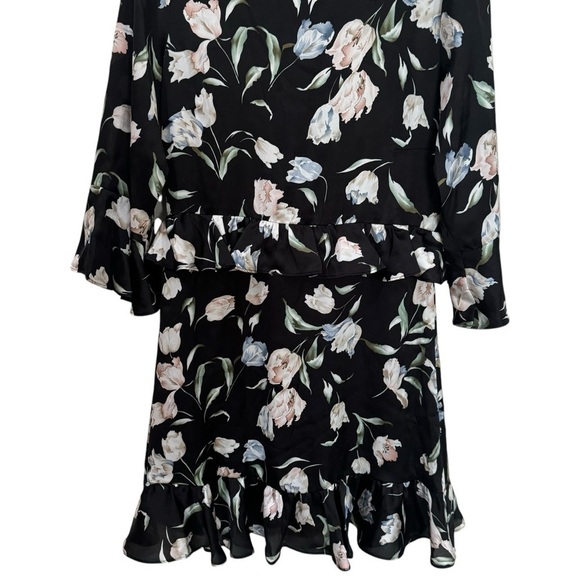 NEW Avec Les Filles Black and Floral Print Ruffle Mini Dress Women's Size 2 - Picture 5 of 11
